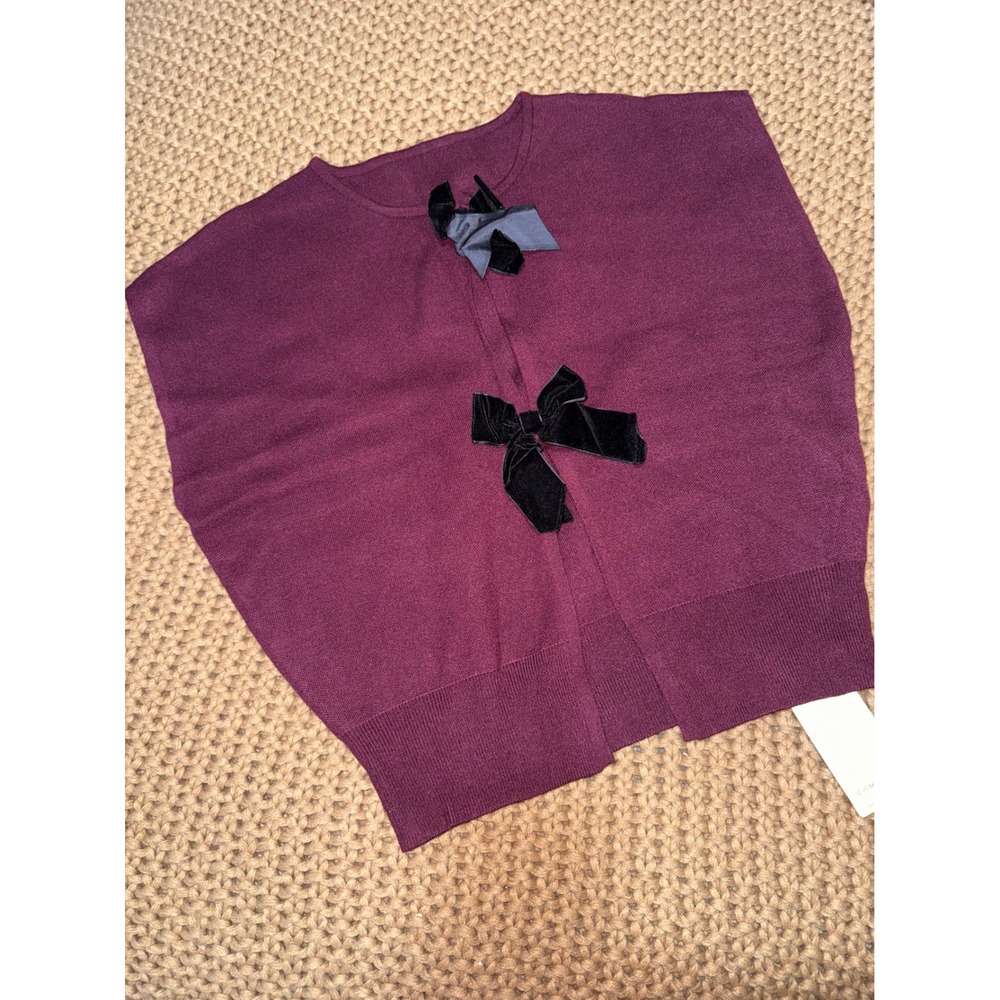 Commense‎ Bow-Decor Split Sweater Vest Burgundy Cropped Short Sleeve Blouse M - Picture 6 of 6